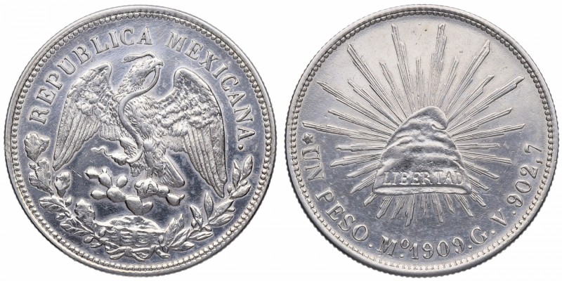 1909. México. 1 peso. Ag. SC. Est.30.