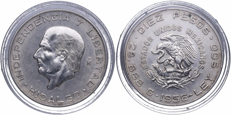 1956. México. Independencia. 10 pesos Plata. Ag. Ligera limpieza. EBC+ / EBC. Es...
