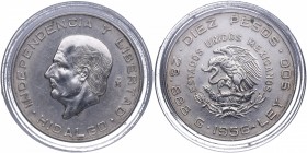 1956. México. Independencia. 10 pesos Plata. Ag. Ligera limpieza. EBC+ / EBC. Est.30.