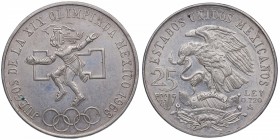 1968. México. 25 pesos Plata. Ag. SC-. Est.30.
