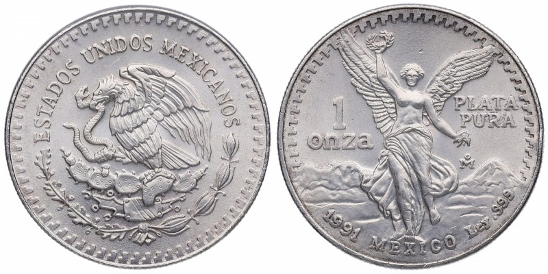 1991. México. 1 onza Plata. Ag. SC-. Est.30.