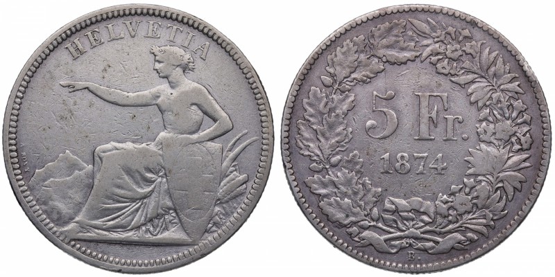 1874. Suiza. B . 5 francos. Ag. ESCASA. MBC. Est.180.