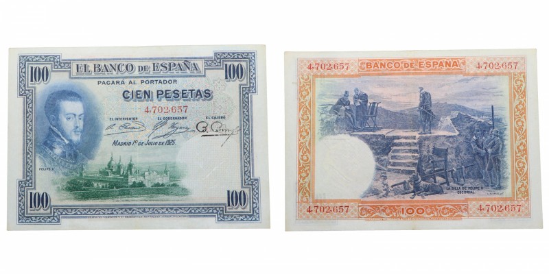 1925. Billetes Españoles. Sin serie. 100 pesetas. RARO sin serie. EBC. Est.70.