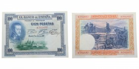 1925. Billetes Españoles. Sin serie. 100 pesetas. RARO sin serie. EBC. Est.70.
