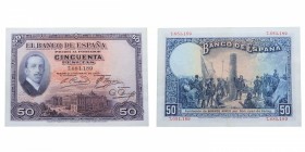 1927. Billetes Españoles. 50 pesetas. Sello en seco Gobierno Provisional. EBC+. Est.200.