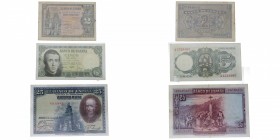 1928 a 1951. Billetes España. II República. Lote de tres billetes: 2, 5 y 25 pesetas. EBC- a MBC. Est.20.