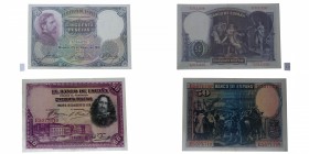 1928 y 1931. Billetes España. II República. Lote de dos billetes: 50 pesetas. Doblez central pero buenos ejemplares. EBC. Est.30.