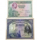 1928. Billetes españoles. Cisneros y Fernando III. Lote de 2 billetes: 500 pesetas y 1000 pesetas. EBC-. Est.20.