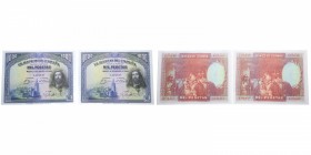 1928. Billetes Españoles. Pareja correlativa: 1000 pesetas. MUY escasos en esta calidad. SC. Est.200.