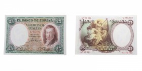 1931. II República (1931-1939). Vicente López. 25 pesetas. Ed-144. Doblez central pero bello ejemplar. EBC. Est.60.