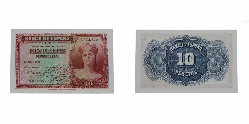 1935. II República (1931-1939). 10 pesetas. SIN Serie. Ed-127. Bello. SC. Est.8....