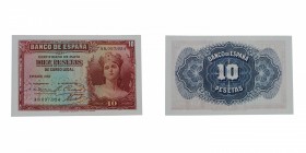 1935. II República (1931-1939). 10 pesetas. Serie A. SC. Est.12.