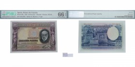 1935. II República (1931-1939). Ramón y Cajal. 50 pesetas. Ed-144. Encapsulado en PMG en 66 EPQ. RARO así. SC. Est.120.