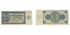 1936. Billetes España. Franco. Burgos. 25 pesetas. Doblez central pero buen ejemplar. EBC. Est.50.