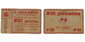 1937. Guerra Civil (1936-1939). Moratalla. Murcia. 25 céntimos. MBC+. Est.20.