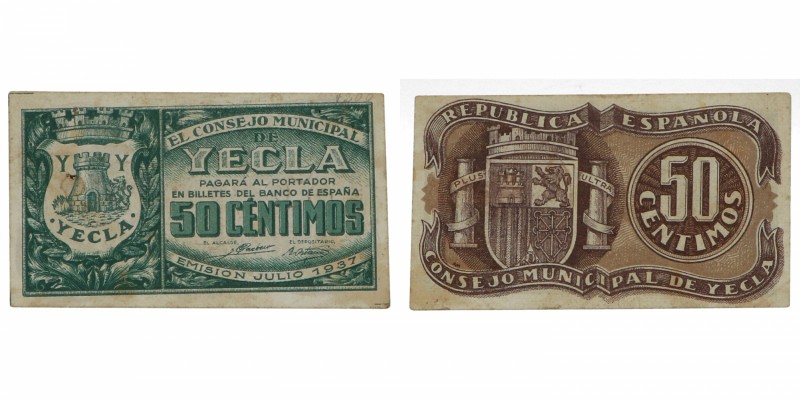 1937. Guerra Civil (1936-1939). Yecla. 50 céntimos. EBC / EBC-. Est.30.