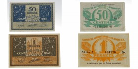 1937. Guerra Civil (1936-1939). Manresa. Lote de dos billetes. EBC. Est.20.