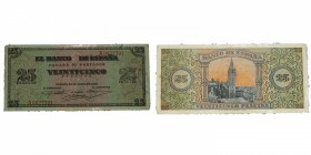 1938. Billetes España. Franco. Burgos. 25 pesetas. Sin doblez, pero bordes ligeramente estropeados. (SC-). Est.40.