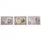 1948, 1951 y 1953. Billetes españoles. Dama de Elche, Quijote y Cervantes. Lote 3 billetes: 1 peseta y 1 peseta. EBC- a SC-. Est.10.