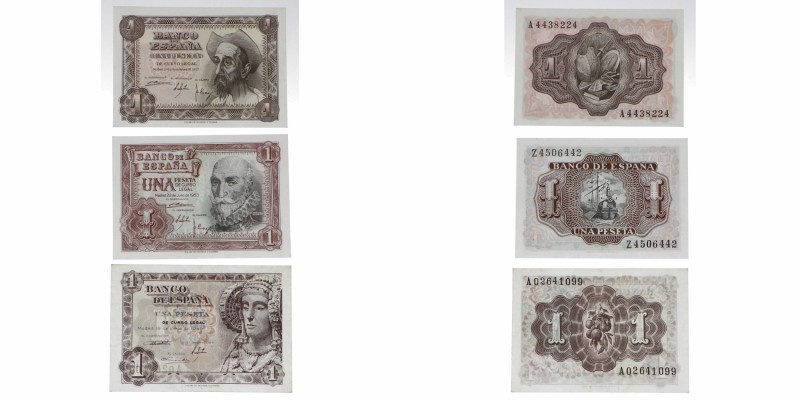 1948, 51 y 53. Billetes Españoles. Franco. Lote de tres billetes: 1 peseta . EBC...
