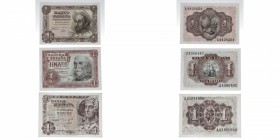 1948, 51 y 53. Billetes Españoles. Franco. Lote de tres billetes: 1 peseta . EBC+. Est.15.