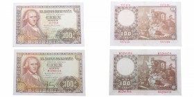 1948. Billetes Españoles. Lote de 2 billetes: 100 pesetas sin serie y serie B. EBC. Est.100.