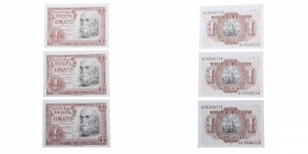 1953. Franco (1939-1975). Trío correlativo 1 peseta. Ed-144. SC. Est.20.