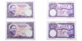 1954. Billetes Españoles. Serie A. Pareja 25 pesetas. RARO. EBC+. Est.50.