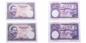 1954. Billetes Españoles. Serie L. Pareja 25 pesetas. SC. Est.40.