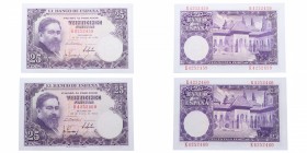 1954. Billetes Españoles. Serie K. Pareja 25 pesetas. SC. Est.40.
