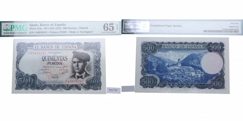 1971. Franco (1939-1975). Verdaguer. 500 pesetas. Ed-144. Encapsulado en PMG en ...
