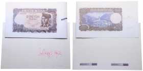 1971. Billetes Españoles. Franco. 500 pesetas. Filabo 283 mb. Muestra en azul. Rarísimo. Sólo citado en FILABO. SC. Est.500.