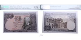 1976. Juan Carlos I (1975-2014). Carlos III. 5000 pesetas. Ed-344. SIN Serie. Encapsulado en PMG en 65 EPQ. SC. Est.100.
