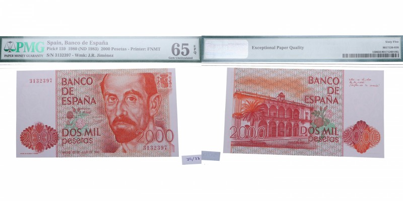 1980. Juan Carlos I (1975-2014). 2000 pesetas. Ed-344. SIN Serie. Encapsulado en...