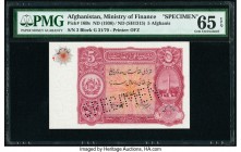 Afghanistan Ministry of Finance 5 Afghanis ND (1936) / ND (SH1315) Pick 16Bs Specimen PMG Gem Uncirculated 65 EPQ. Roulette Specimen punch.

HID098012...