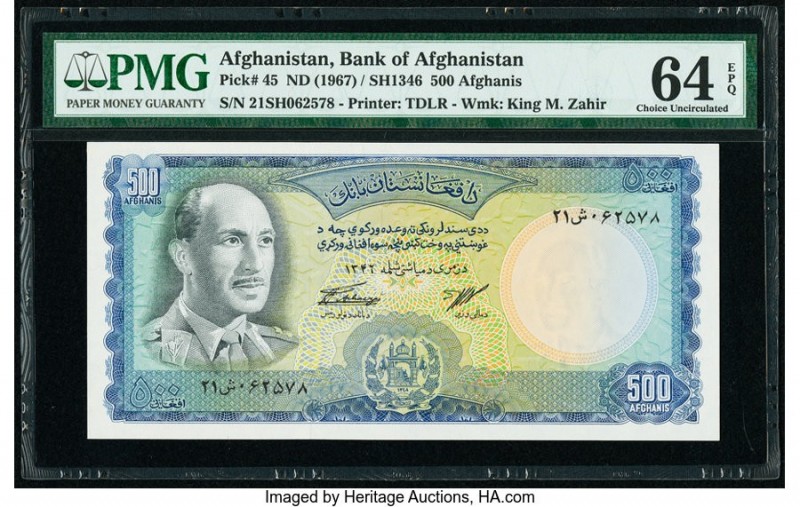 Afghanistan Bank of Afghanistan 500 Afghanis ND (1967) / SH1346 Pick 45 PMG Choi...