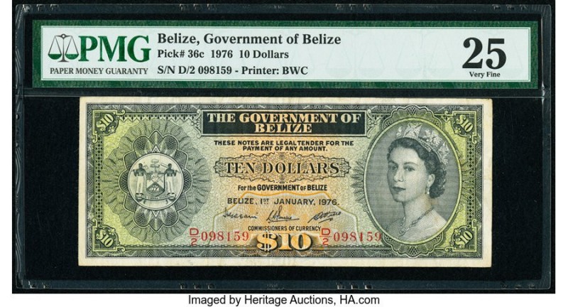 Belize Government of Belize 10 Dollars 1.1.1976 Pick 36c PMG Very Fine 25. 

HID...