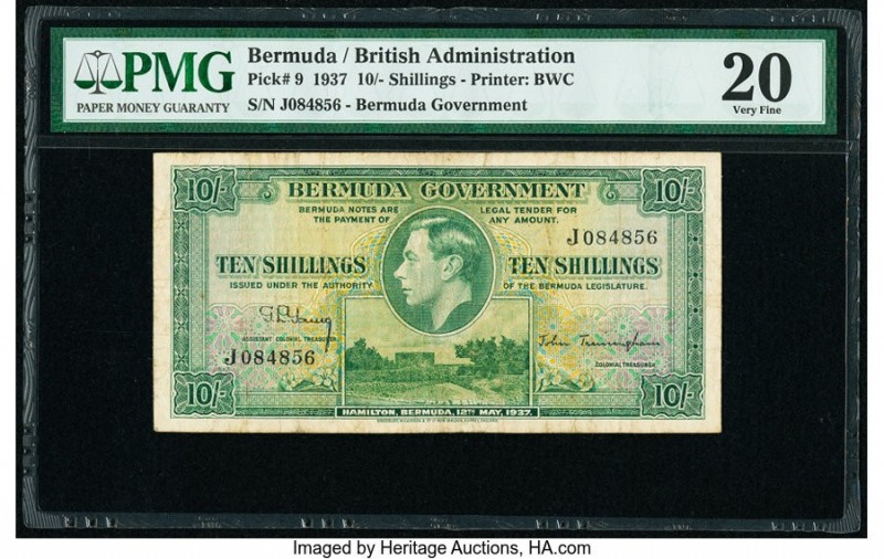 Bermuda Bermuda Government 10 Shillings 12.5.1937 Pick 9 PMG Very Fine 20. 

HID...
