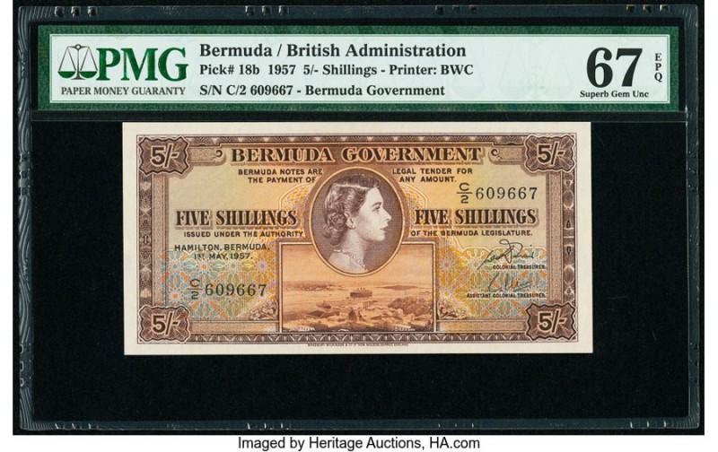 Bermuda Bermuda Government 5 Shillings 1.5.1957 Pick 18b PMG Superb Gem Unc 67 E...