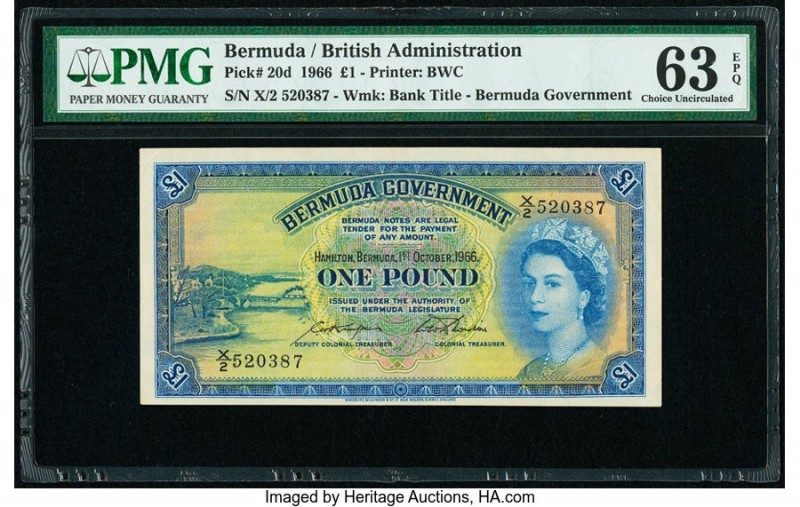 Bermuda Bermuda Government 1 Pound 1.10.1966 Pick 20d PMG Choice Uncirculated 63...