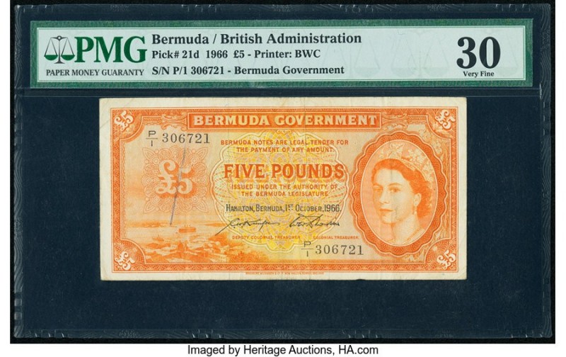 Bermuda Bermuda Government 5 Pounds 1.10.1966 Pick 21d PMG Very Fine 30. Annotat...