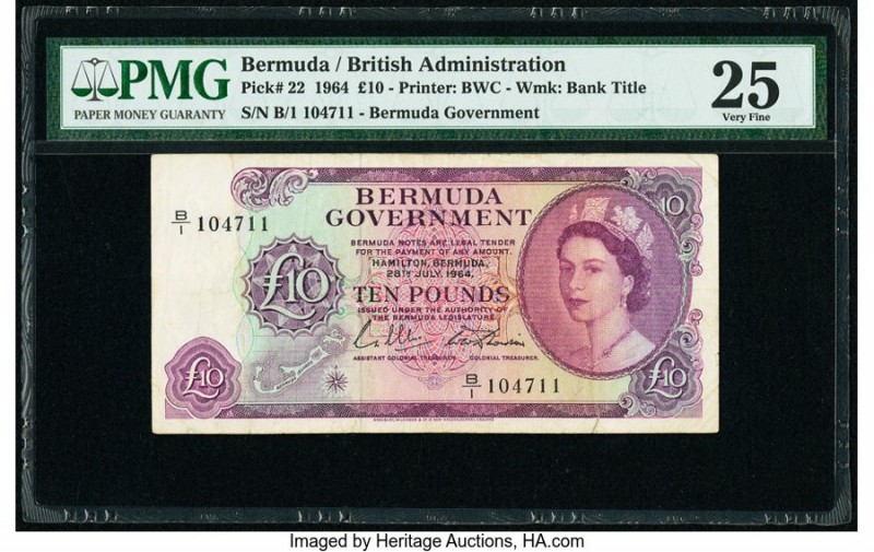 Bermuda Bermuda Government 10 Pounds 28.7.1964 Pick 22 PMG Very Fine 25. 

HID09...