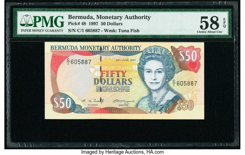 Bermuda Monetary Authority 50 Dollars 1997 Pick 48 PMG Choice About Unc 58 EPQ. ...