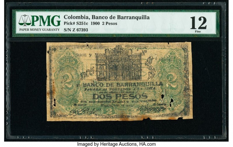 Colombia Banco Nacional de Barranquilla 2 Pesos 19.12.1900 Pick S251c PMG Fine 1...