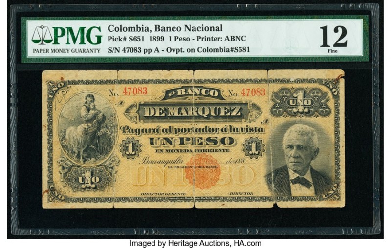 Colombia Banco Nacional 1 Peso 1899 Pick S651 PMG Fine 12. Splits; rust.

HID098...
