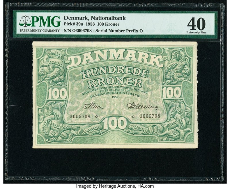 Denmark National Bank 100 Kroner 1956 Pick 39n PMG Extremely Fine 40. 

HID09801...