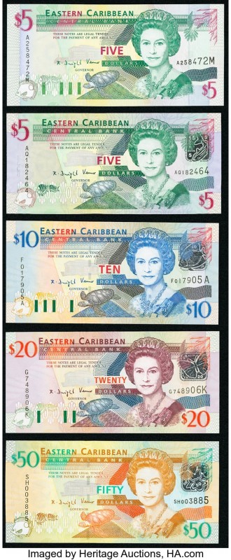 East Caribbean States Central Bank Group Lot of 5 Examples About Uncirculated-Cr...