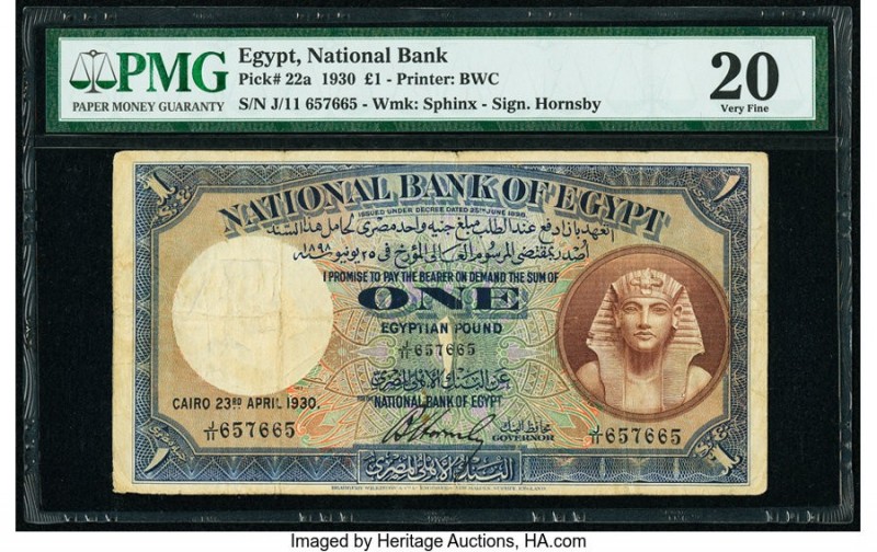 Egypt National Bank of Egypt 1 Pound 23.4.1930 Pick 22a PMG Very Fine 20. Rust.
...