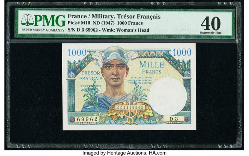 France Tresor Francais 1000 Francs ND (1947) Pick M10 PMG Extremely Fine 40. 

H...