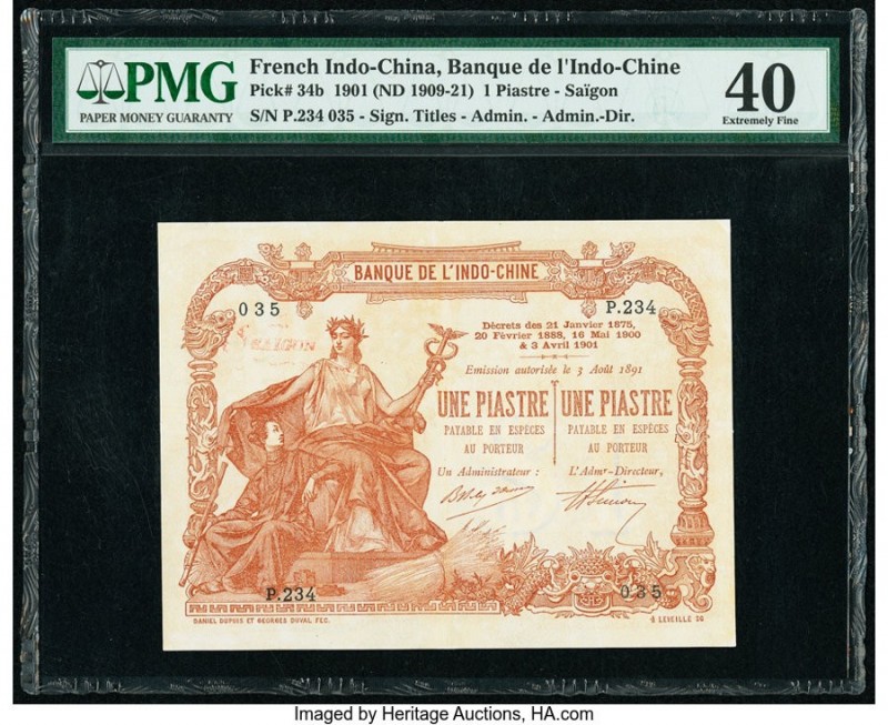 French Indochina Banque de l'Indo-Chine 1 Piastre 1901 (ND 1909-21) Pick 34b PMG...